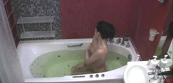  Puffy nippled dream teen Aurora slippery in the bath tub